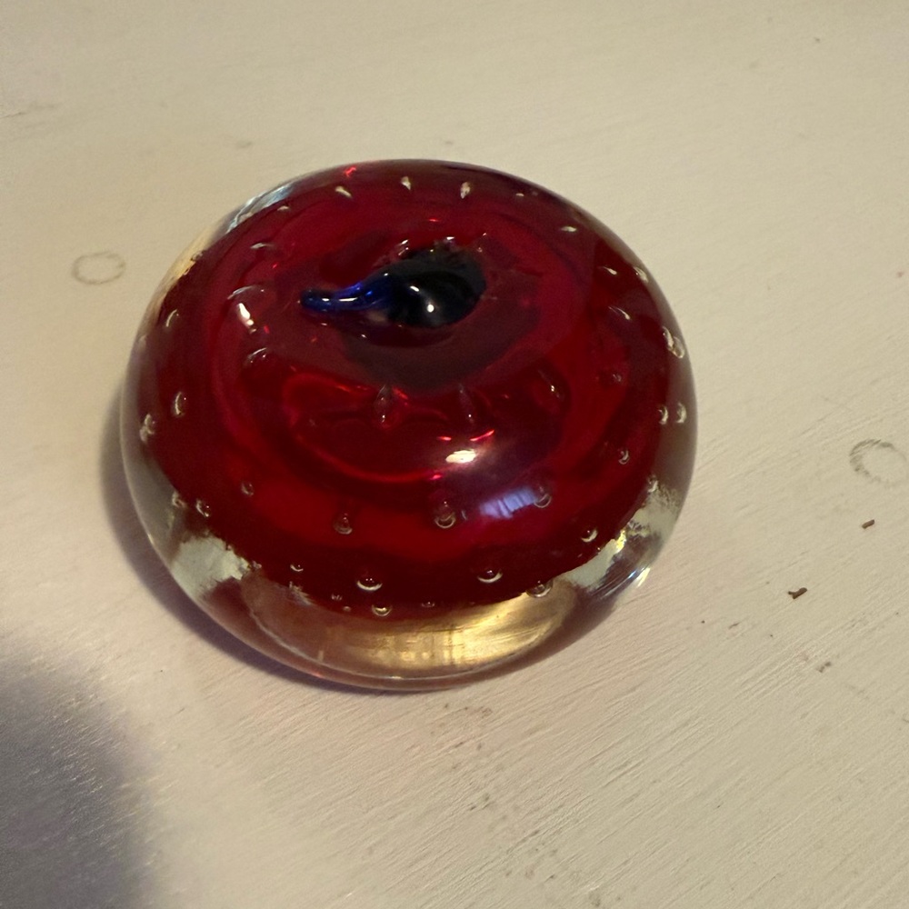 Elegant Red Glass Paperweight Apple shaped controlled bubbles blown glass